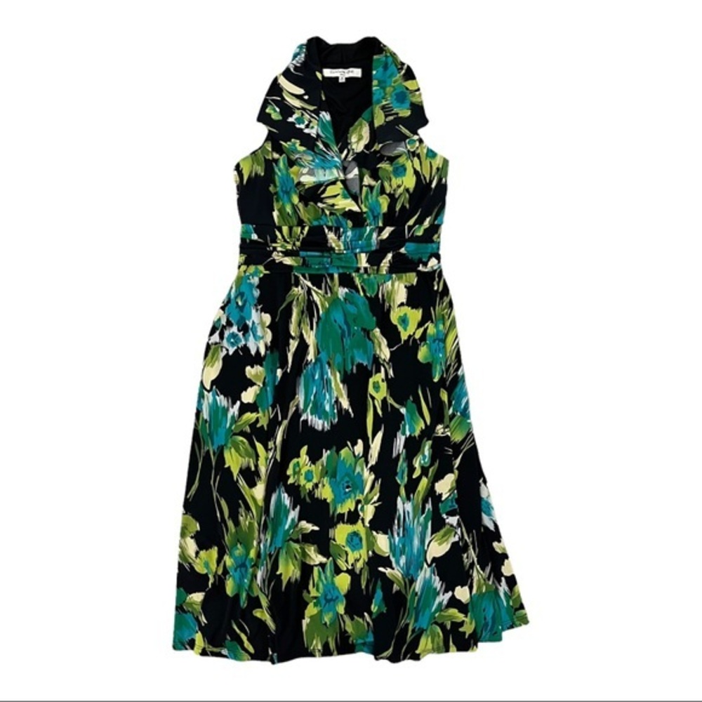 Evan Picone Vintage Ruched Ruffle Sleeveless Dress